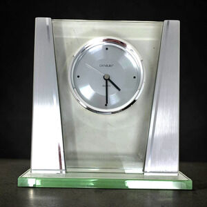 Vintage Y2K Danbury Mint Art Deco Clock Glass Brushed Silver Tone Mantel Shelf